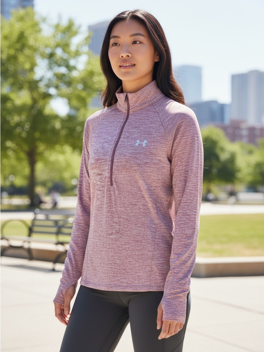 Under Armour Women's Pink Heather 1/2 Zip Pullover Top